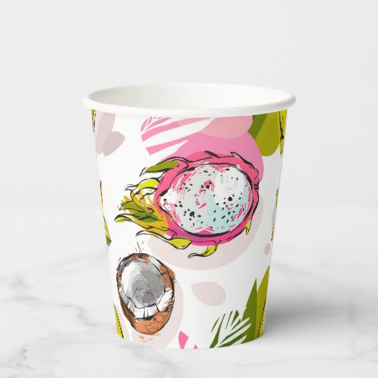 Free Hand Textured Fruit Pattern Papieren Bekers (Achterkant)