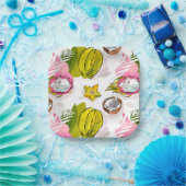 Free Hand Textured Fruit Pattern Papieren Bordje (Feest)