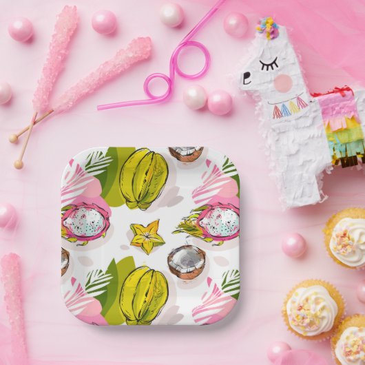 Free Hand Textured Fruit Pattern Papieren Bordje (Feest)