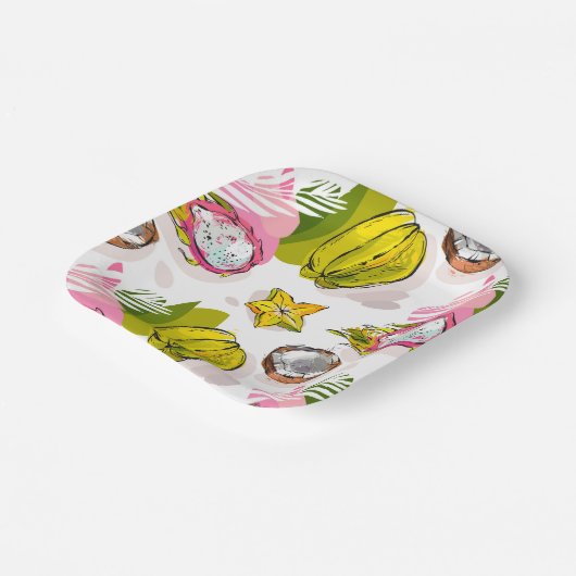 Free Hand Textured Fruit Pattern Papieren Bordje (Gebogen)