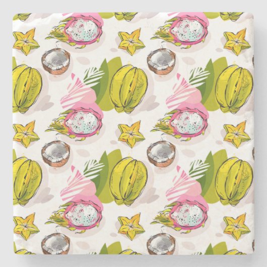 Free Hand Textured Fruit Pattern Stenen Onderzetter (Voorkant)