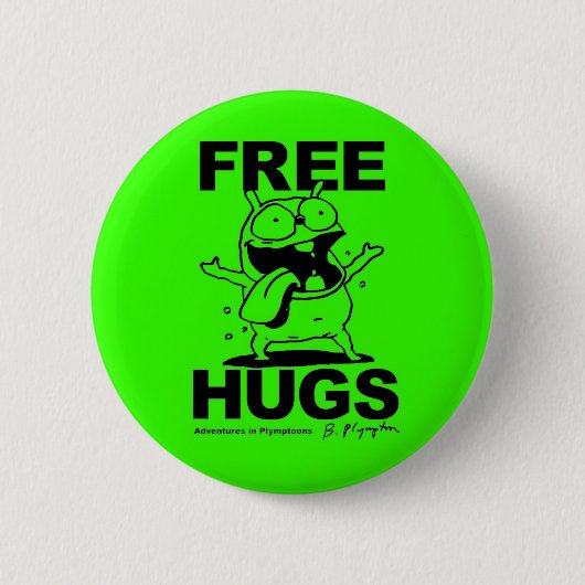 "Free Hugs" Bill Plyton Dog knop groen Ronde Button 5,7 Cm (Voorkant)