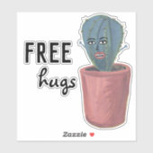 FREE HUGS Crazy Cactus Lady Funny Waterverf Sticker (Vel)