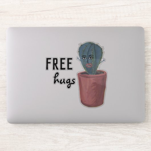FREE HUGS Crazy Cactus Lady Funny Waterverf Sticker (Computer)