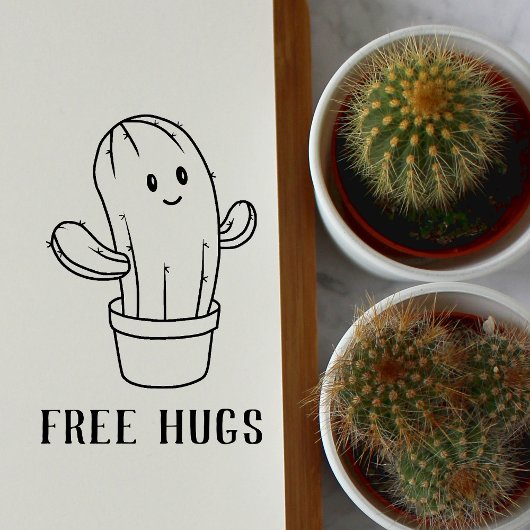Free Hugs Cute Smiling Cactus Rubberstempel