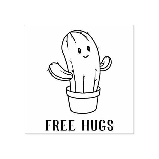 Free Hugs Cute Smiling Cactus Rubberstempel (Afrduk)