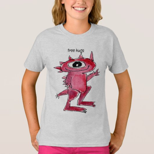 Free Hugs Pink Alien T-shirt (Voorkant)