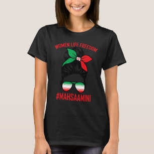 Free Iran Women Life Freedom Messy Bun Iranian Fla T-shirt