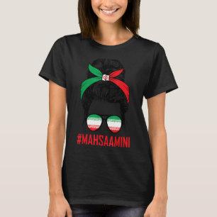 Free Iran Women Life Freedom Messy Bun Iranian Fla T-shirt