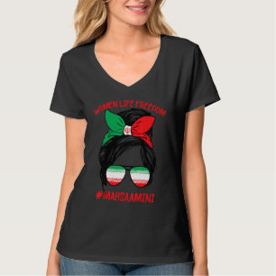 Free Iran Women Life Freedom Messy Bun Iranian Fla T-shirt