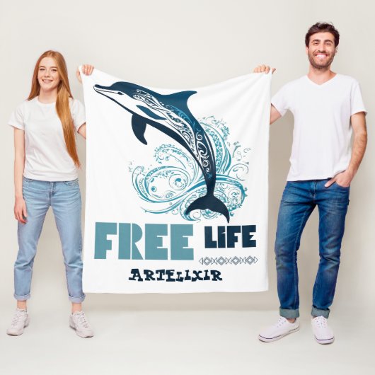 Free Life White Tribal Dolphin Print Fleece Deken (In situ)