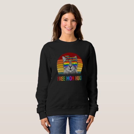 Free Ma Hugs Lgbt Pride Cat Rainbow Flag Trui (Voorkant volledig)