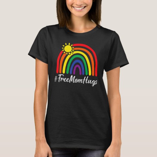 Free Ma Hugs Messy Bun Lgbt Pride Sun Rainbow Tea T-shirt (Voorkant)