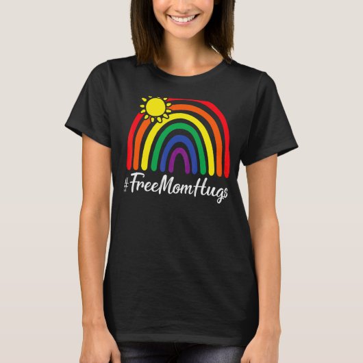 Free Ma Hugs Messy Bun Lgbt Pride Sun Rainbow Tea T-shirt (Voorkant)