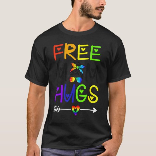 Free Ma Hugs Messy Bun Rainbow Heart Lgbt Pride M T-shirt (Voorkant)