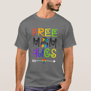 Free Ma Hugs Messy Bun Rainbow Heart LGBT Pride M T-shirt