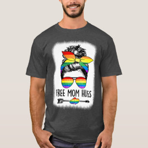 Free Ma Hugs Messy Bun Rainbow LGBT Gay Pride LGB T-shirt