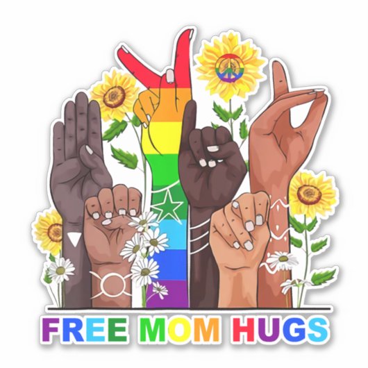 Free Ma Hugs Rainbow Sticker (Voorkant)