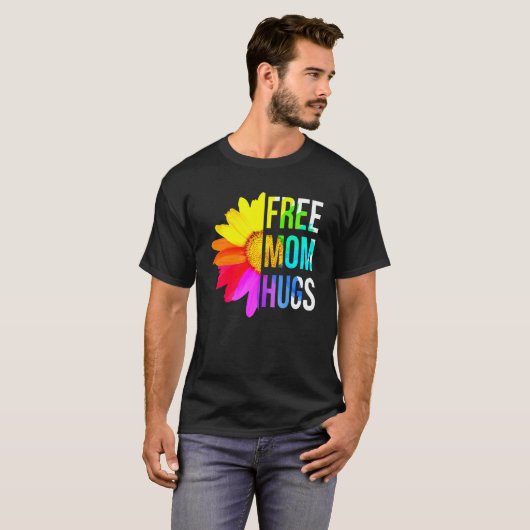 Free Mom Hugs Gay Pride Lgbt Daisy Rainbow Flower  T-shirt (Voorkant volledig)