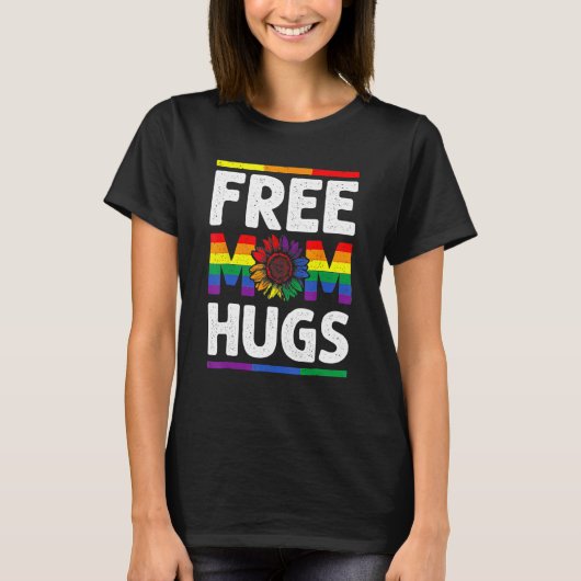 Free Mom Hugs LGBT Pride Leopard Sunflower Rainbow T-shirt (Voorkant)