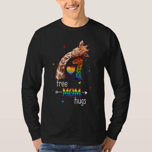 Free Mom Hugs  Rainbow Giraffe Heart Lgbt Pride Mo T-shirt (Voorkant)