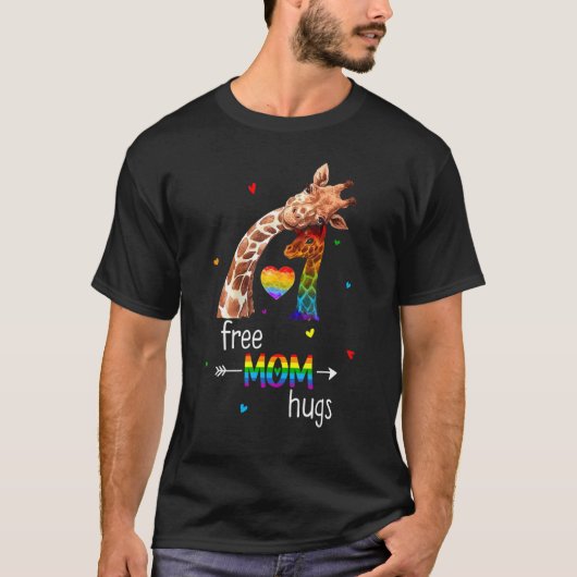 Free Mom Hugs  Rainbow Giraffe Heart Lgbt Pride Mo T-shirt (Voorkant)