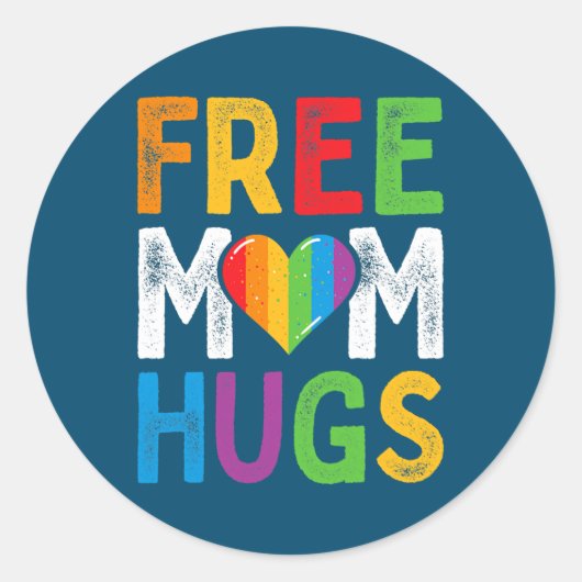 Free Mom Hugs Rainbow Heart LGBT Ally Pride Month Ronde Sticker (Voorkant)