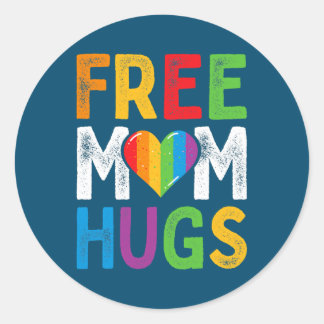 Free Mom Hugs Rainbow Heart LGBT Ally Pride Month Ronde Sticker