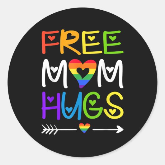 Free Mom Hugs Rainbow Heart LGBT Pride Month Ronde Sticker (Voorkant)