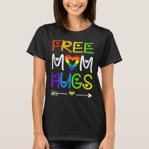 Free Mom Hugs Tshirt Rainbow Heart LGBT Pride Mont