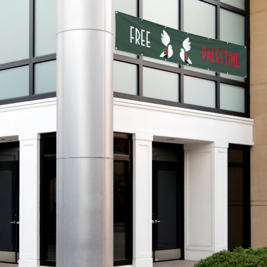 Free Palestine Banner – Mensenrechten & Solidarite (Buitenkant Gebouw)
