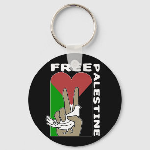 Free Palestine Dove Heart Peace Sign Black Sleutelhanger
