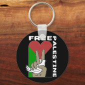 Free Palestine Dove Heart Peace Sign Black Sleutelhanger (Voorkant)