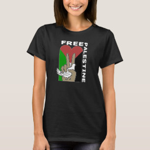 Free Palestine Dove Heart Peace Sign donker shirt