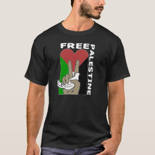 Free Palestine Dove Heart Peace Sign donker shirt