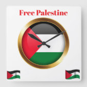 Free Palestine Emblem Flag Wall Clock Vierkante Klok (Voorkant)