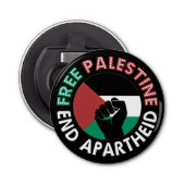 Free Palestine End Apartheidsvlag Fist Black Button Flesopener (Voorkant)