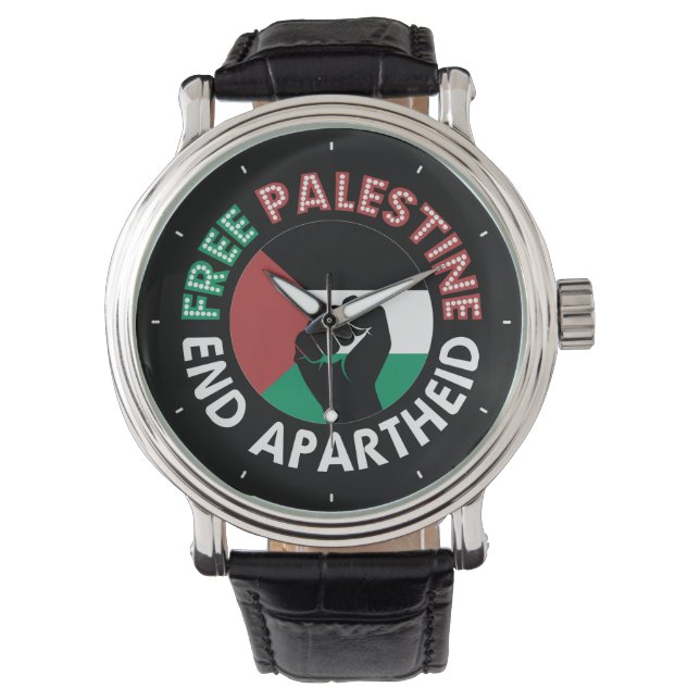 Free Palestine End Apartheidsvlag Fist Black Horloge (Voorkant)
