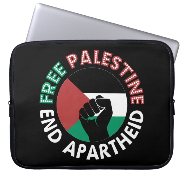 Free Palestine End Apartheidsvlag Fist Black Laptop Sleeve (Voorkant)