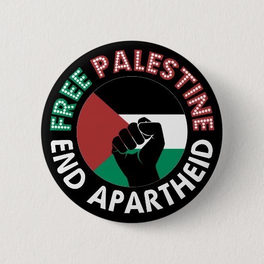 Free Palestine End Apartheidsvlag Fist Black Ronde Button 5,7 Cm (Voorkant)