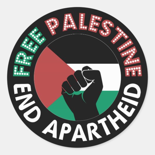 Free Palestine End Apartheidsvlag Fist Black Ronde Sticker (Voorkant)