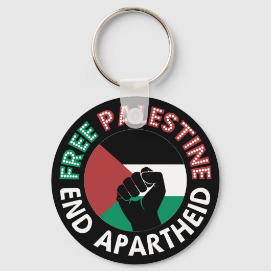 Free Palestine End Apartheidsvlag Fist Black Sleutelhanger (Voorkant)