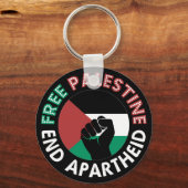 Free Palestine End Apartheidsvlag Fist Black Sleutelhanger (Voorkant)