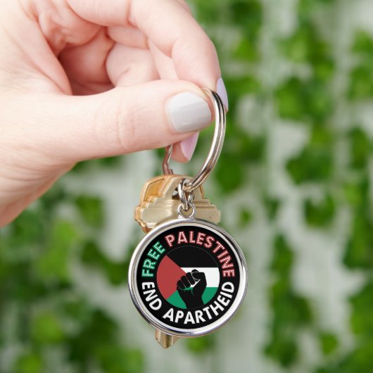 Free Palestine End Apartheidsvlag Fist Black Sleutelhanger (Hand)