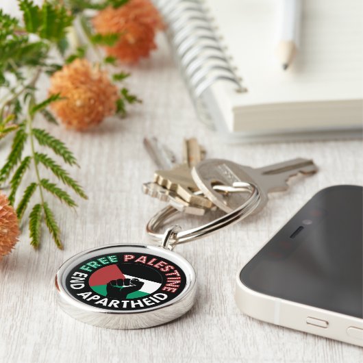 Free Palestine End Apartheidsvlag Fist Black Sleutelhanger (Zijkant)