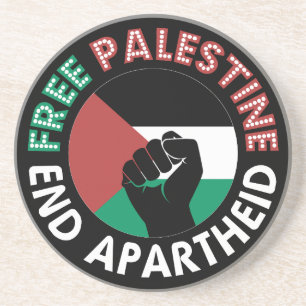 Free Palestine End Apartheidsvlag Fist Black Zandsteen Onderzetter