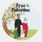 Free Palestine Flag Dove Olive Tree Family Cat Ronde Sticker (Voorkant)