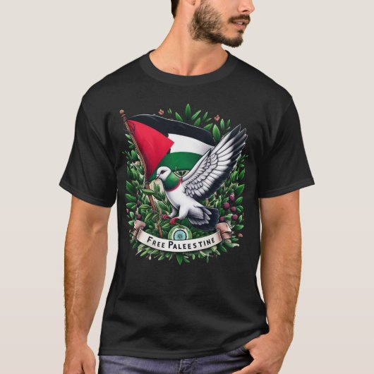 Free Palestine Flag, Duif met olijfblad T-shirt (Voorkant)