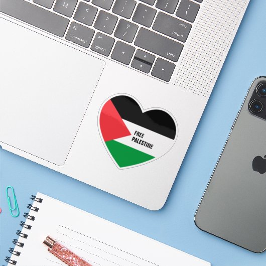 "Free Palestine" Hartvormig Sticker (Laptop met iPhone)