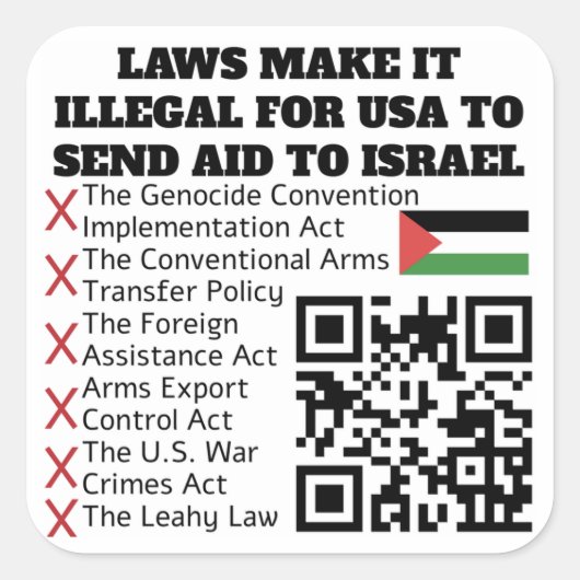 FREE PALESTINE - Illegale hulp aan Israël QR code Vierkante Sticker (Voorkant)